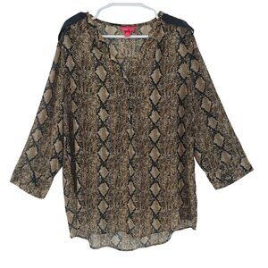 Mix & Co. Women's Snakeskin Print Button Down Polyester Blouse, Size 3X